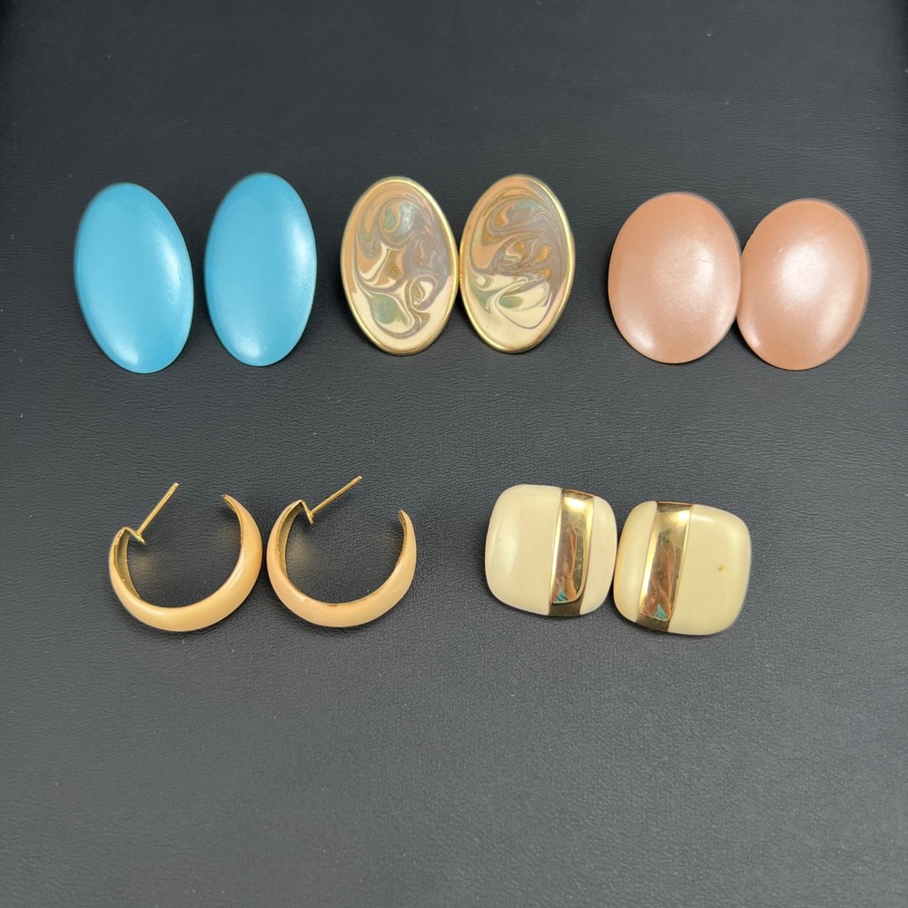 Vintage Enamel Earrings Lot 5 Pairs Blue Peach Gold Marbled Incl Sarah Coventryโ